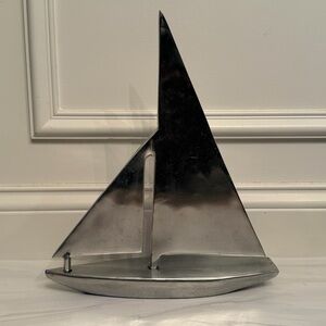 MCM silver sailboat sculpture
